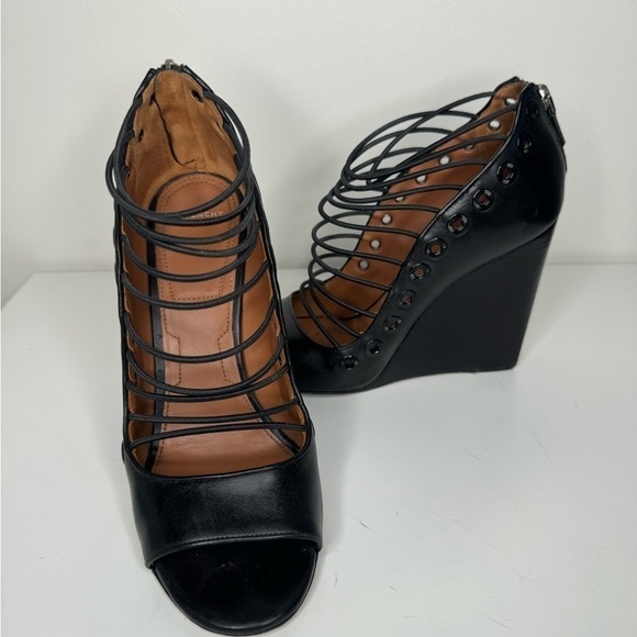 Givenchy Shoes - Givenchy Black Leather Strappy Ria Wedge Sandals - Size 39